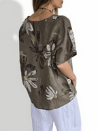 Blusa Italiana Estampada 100% Lino, fondo Taupe