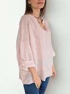 Blusa 100%Lino Italiano escote en V, color Rosado