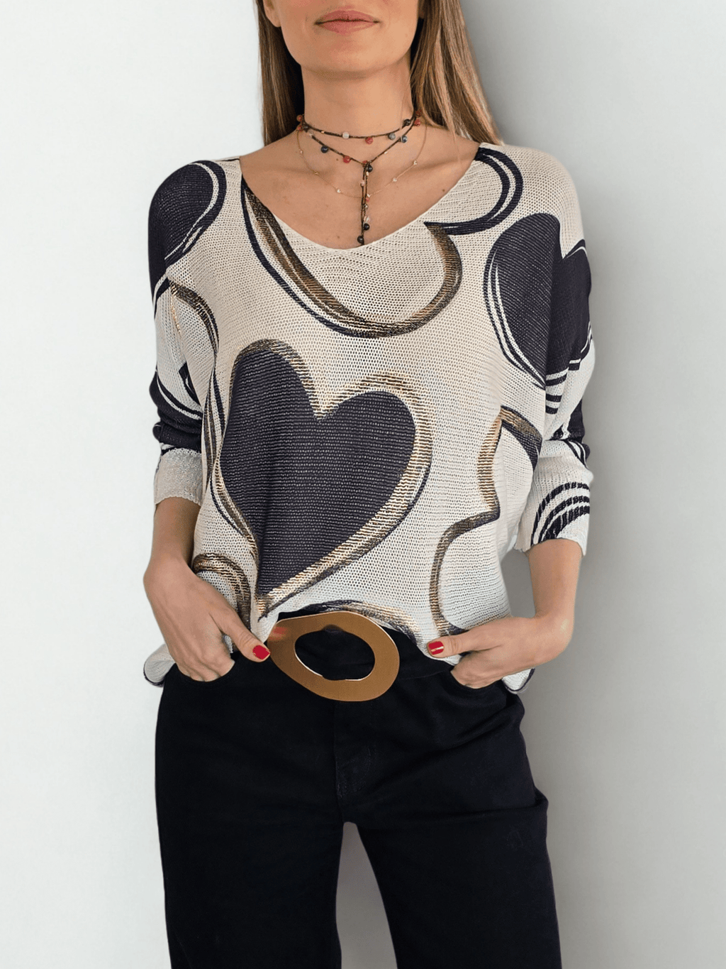 Sweater Italiano Corazón, fondo Beige