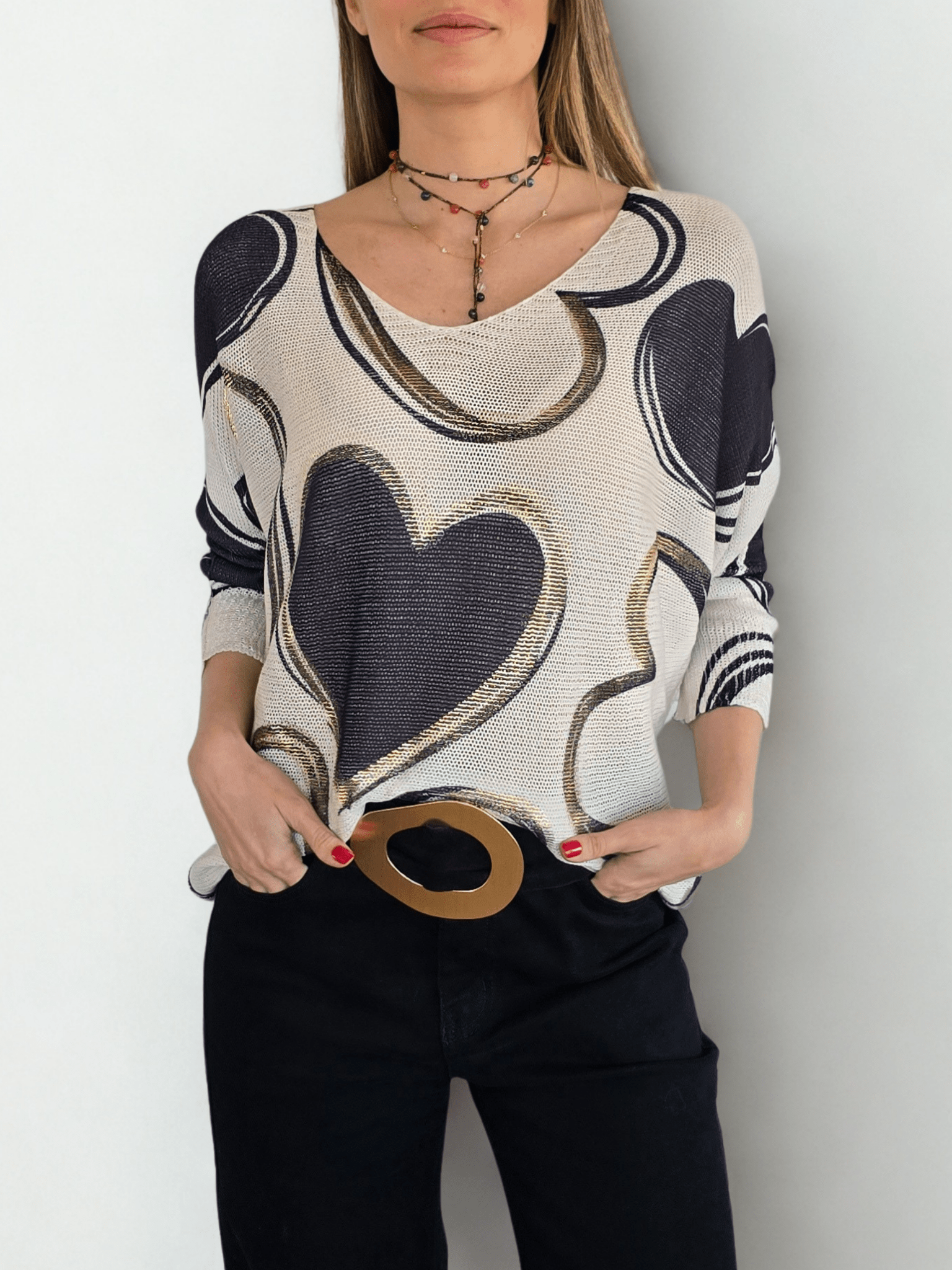 Sweater Italiano Corazón, fondo Beige