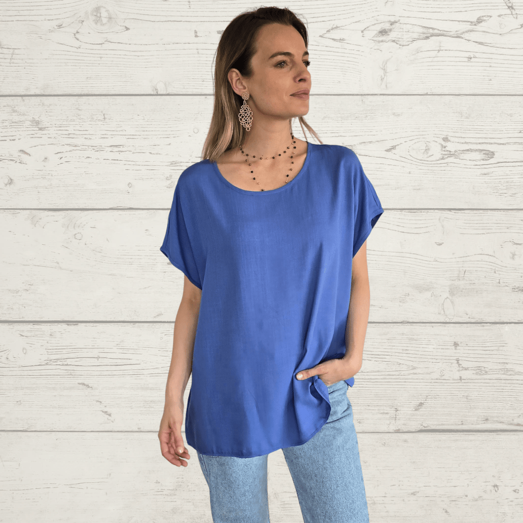 Blusa básica manga corta, color Azul