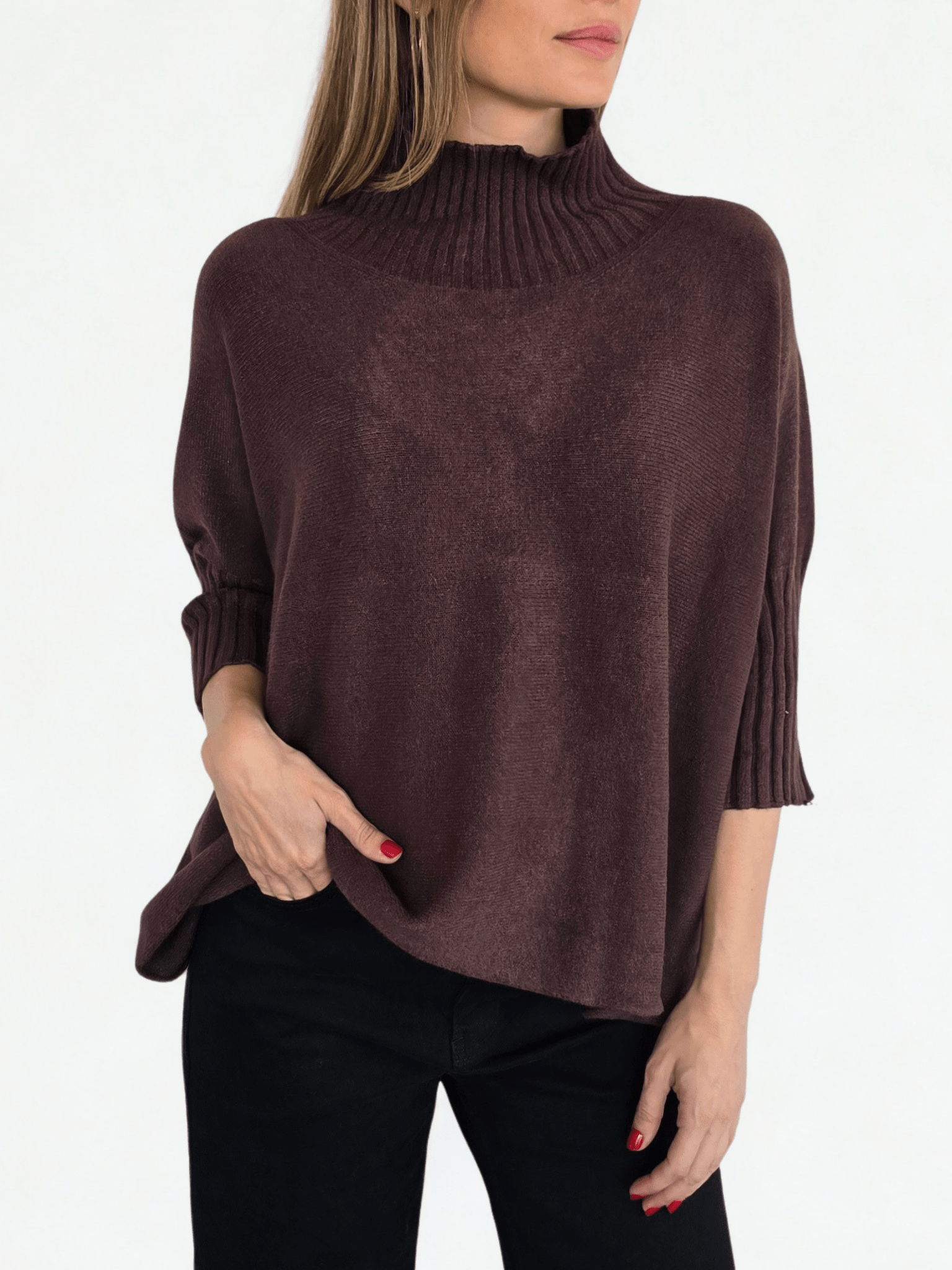 Sweater Italiano manga 3/4, color Chocolate