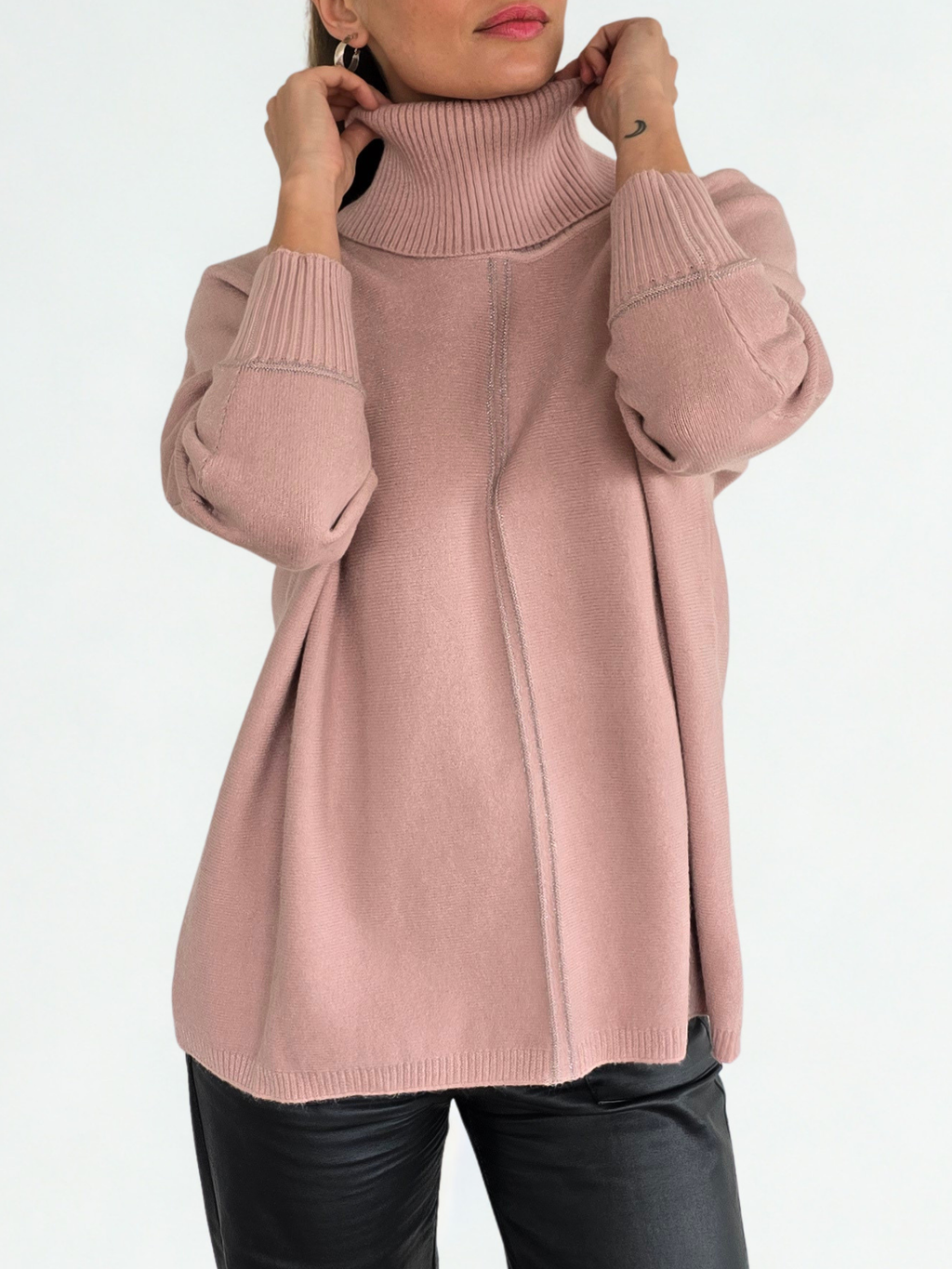 Sweater cuello subido Ribete, color Rosado