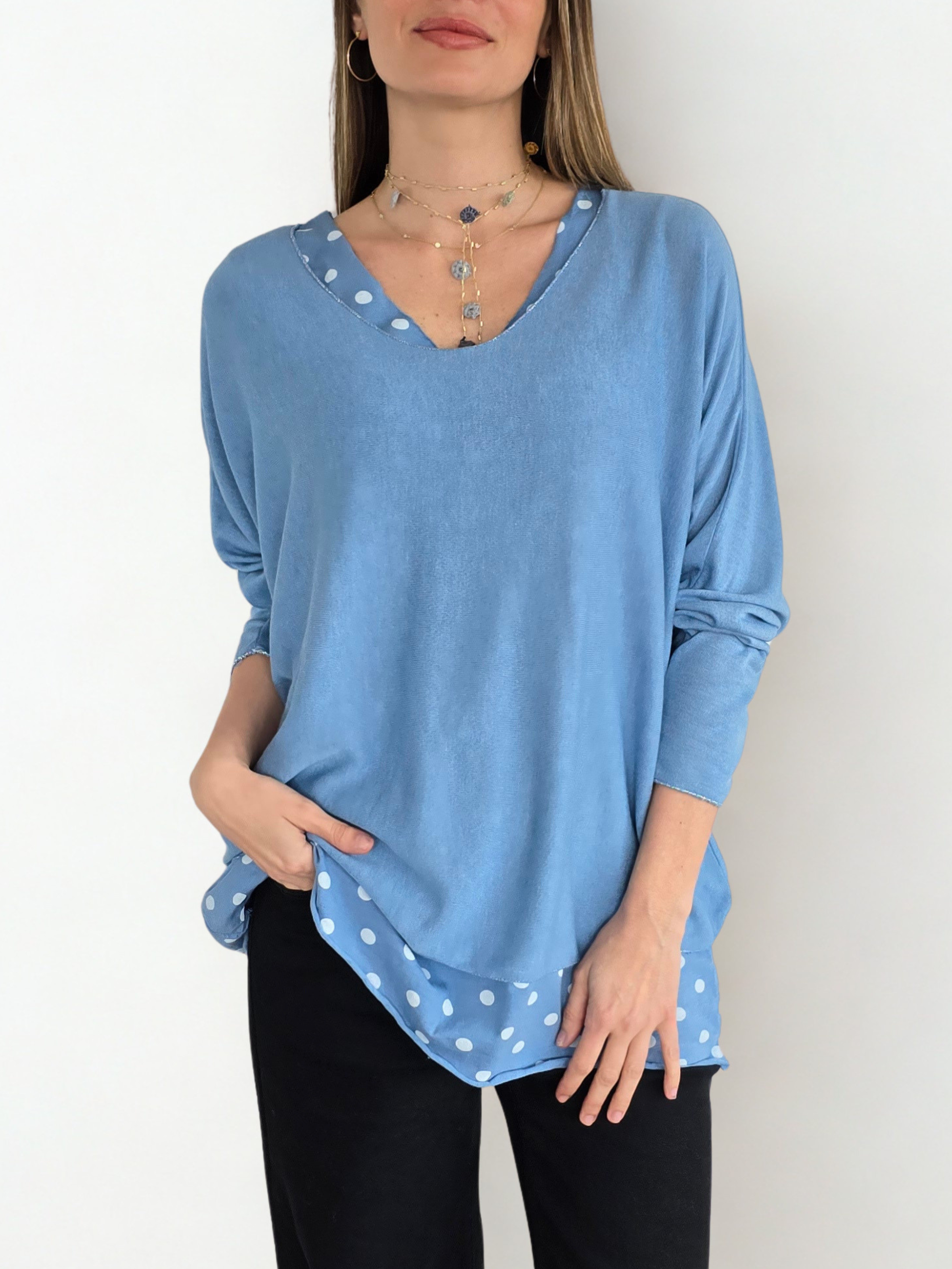 Sweater Italiano con Polera y Pañuelo, color Jacinto