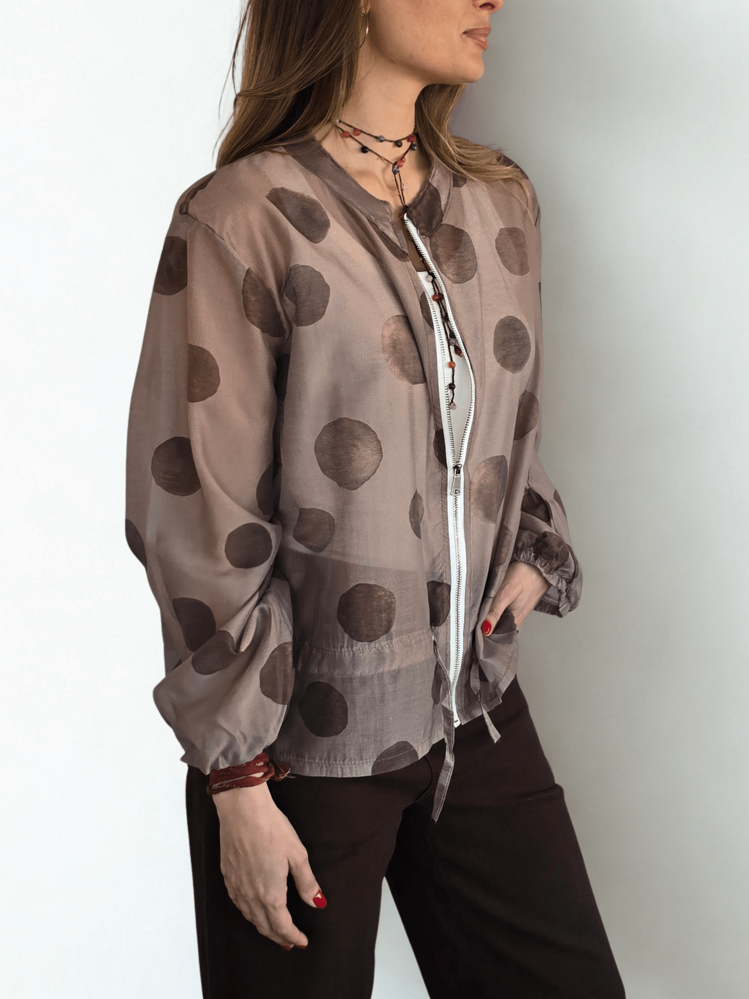 Chaqueta Italiana Lunares, fondo Taupe