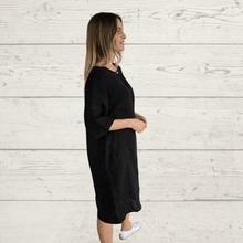 Cargar imagen en el visor de la galería, Vestido Lino Italiano un botón, color Negro
