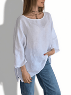 Blusa 100% Lino Italiano Ancha, color Blanco