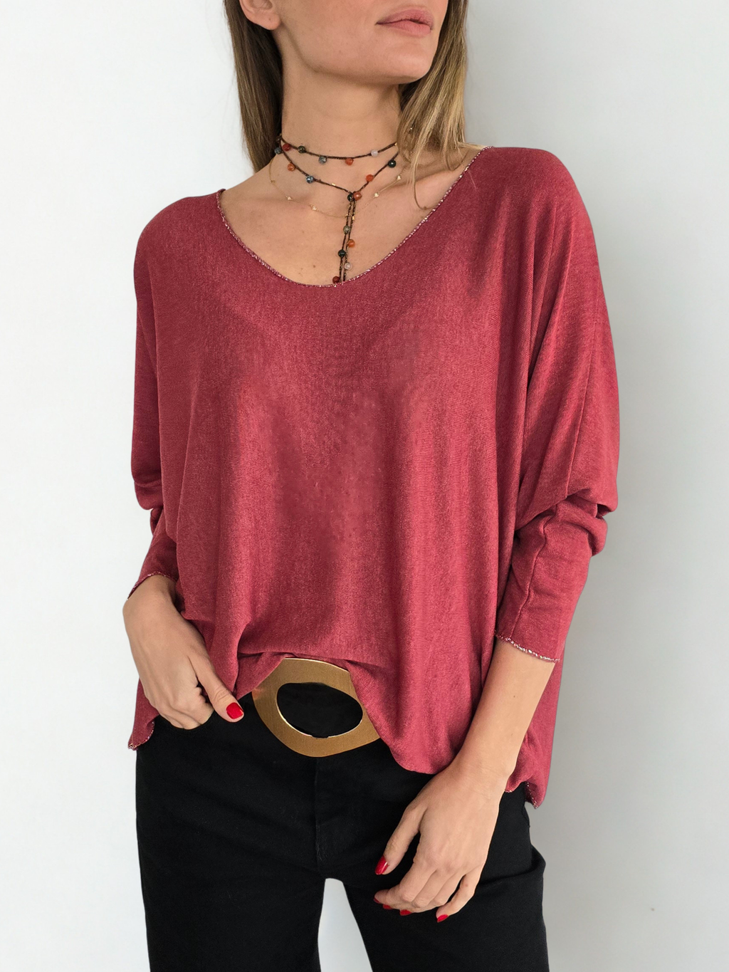 Sweater Italiano con Polera, color Burdeo