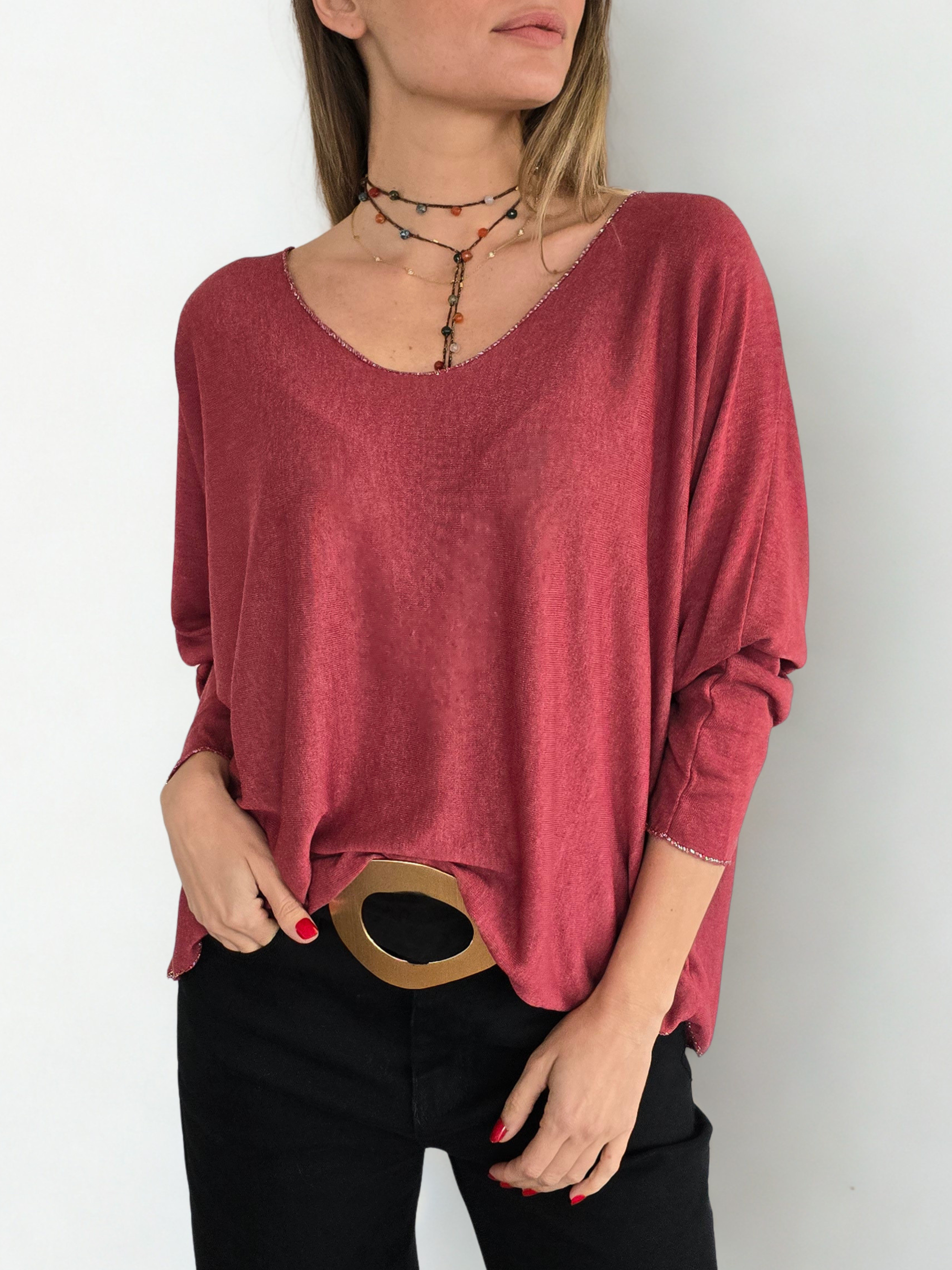 Sweater Italiano con Polera, color Burdeo