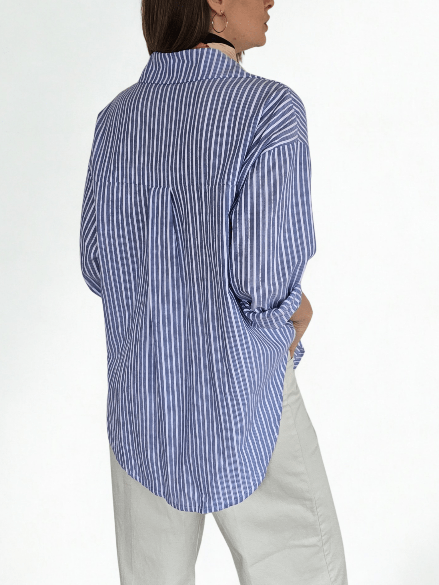 Blusa Italiana Rayada, color Azul con Blanco
