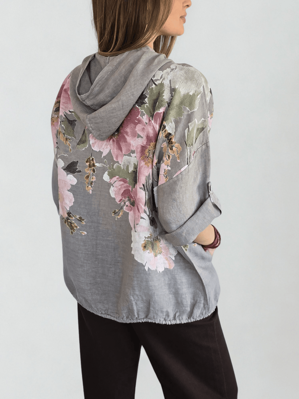 Chaqueta Italiana 100% Lino Estampado, fondo Taupe