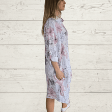 Cargar imagen en el visor de la galería, Vestido de Lino Italiano estampado, fondo Blanco
