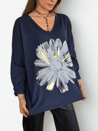 Polera Italiana Estampada, fondo Azul Marino