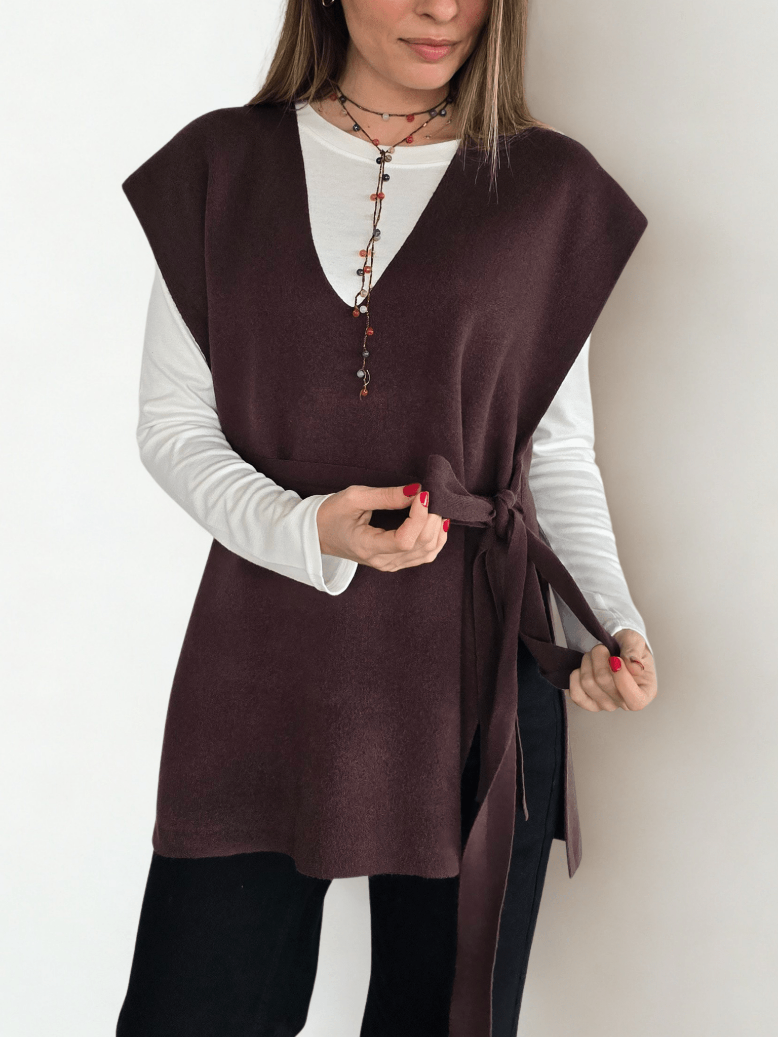 Sweater sin mAngas Lazo, color Chocolate