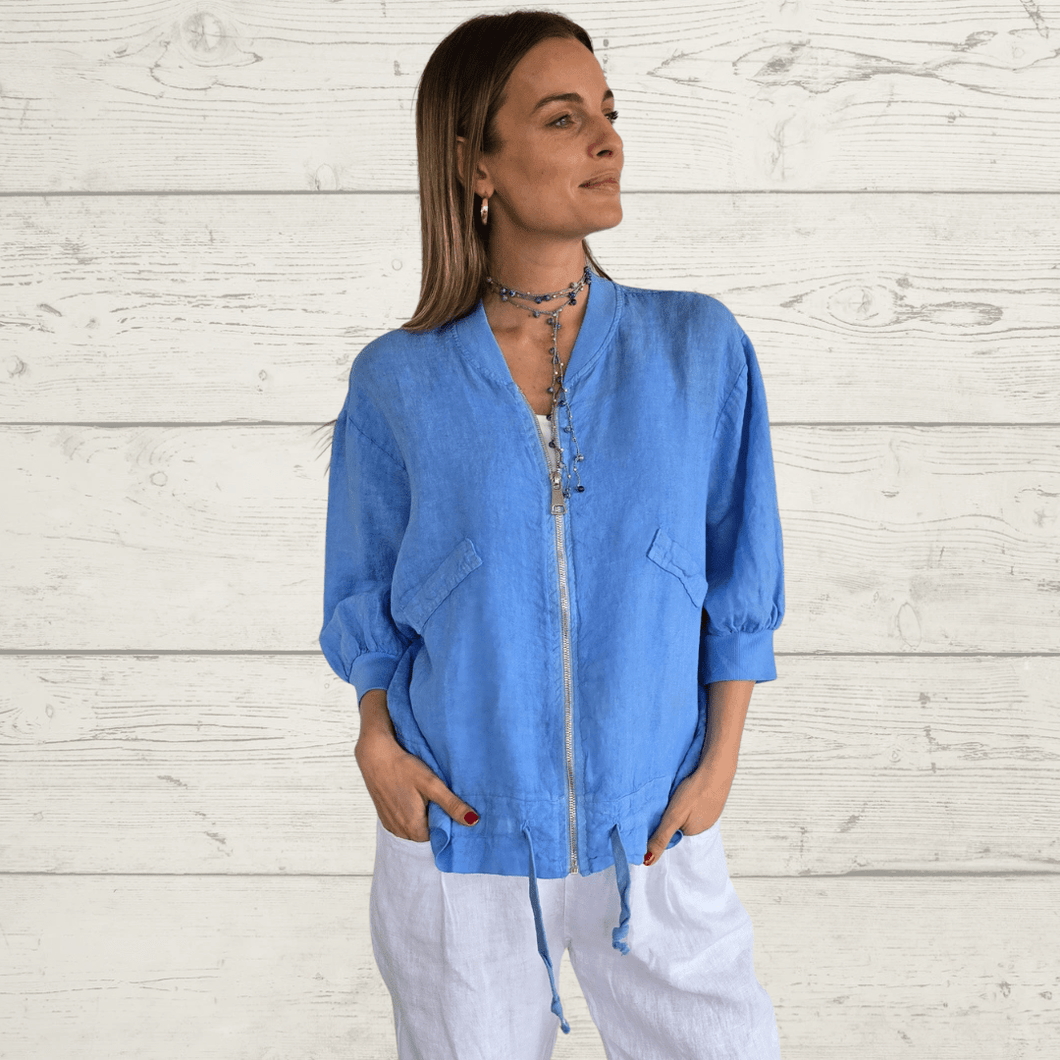 Chaqueta Bomber 100% Lino Italiano, color Jacinto