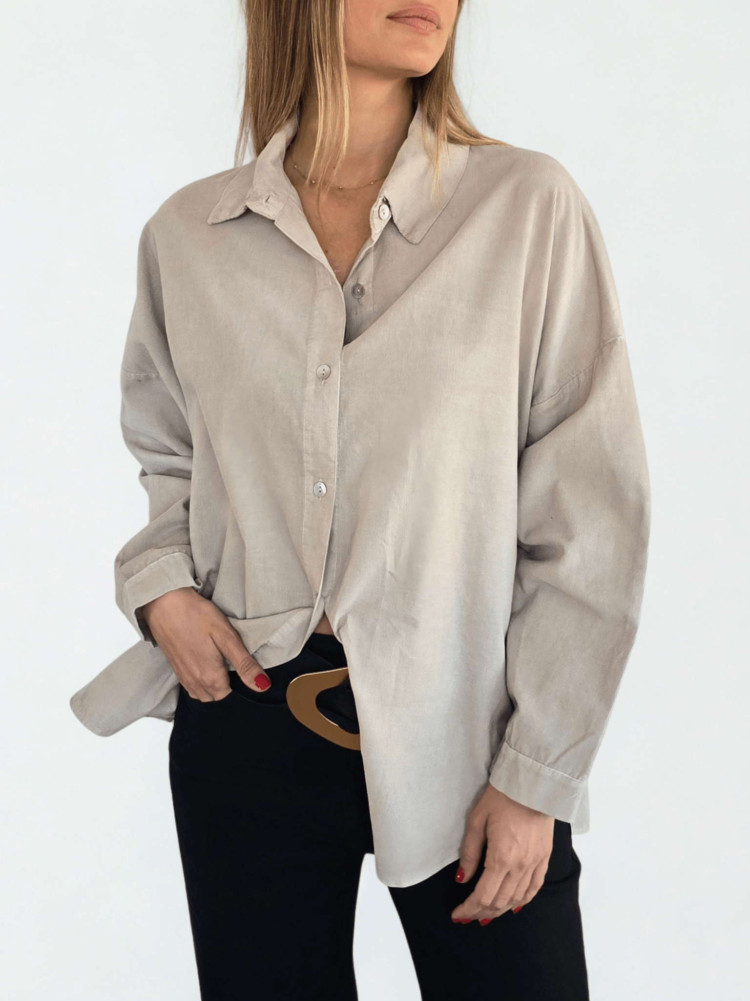 Blusa Italiana cotelé mil rayas, color Beige