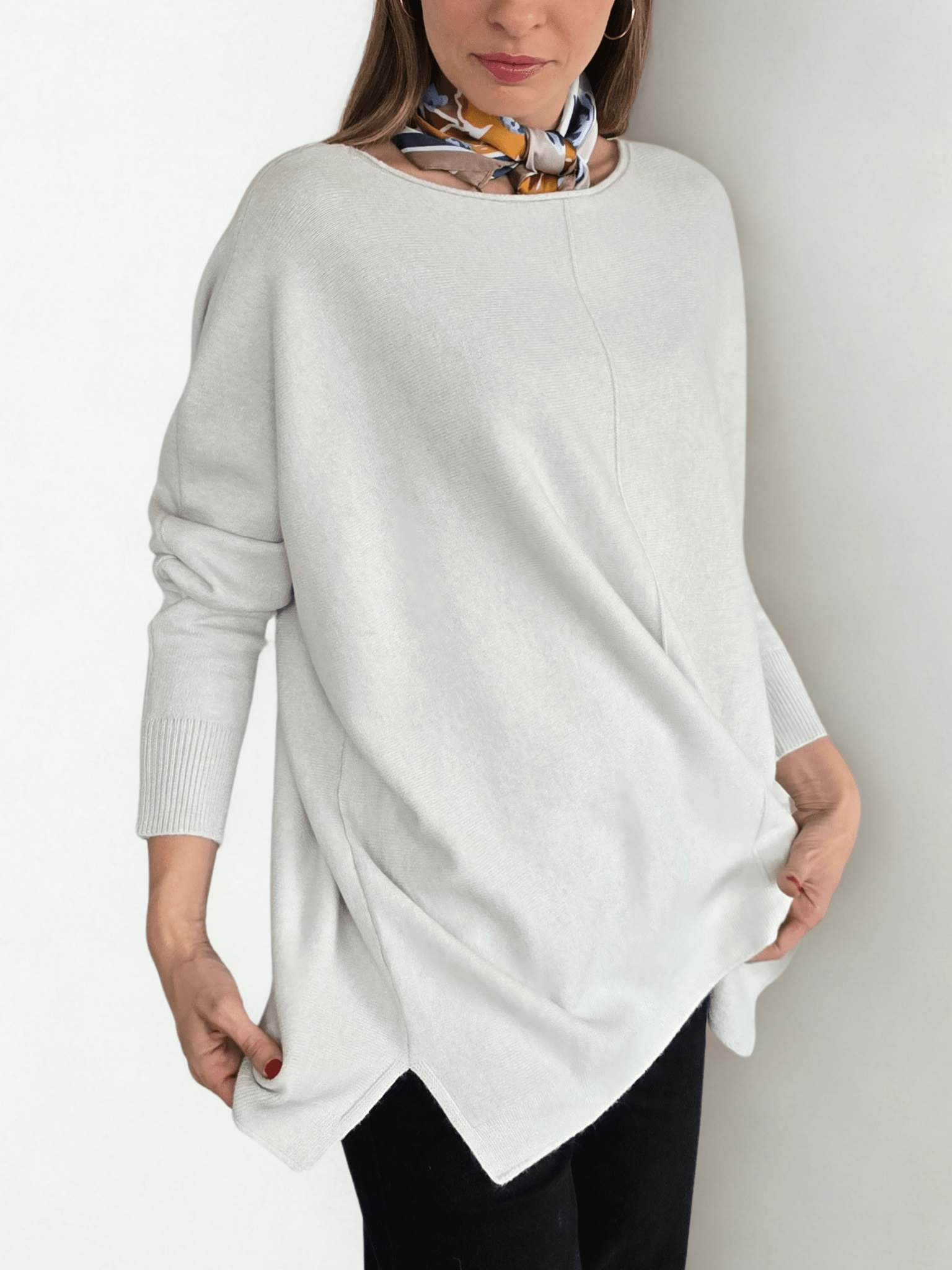 Sweater Ancho con Ribete, color Blanco Invierno