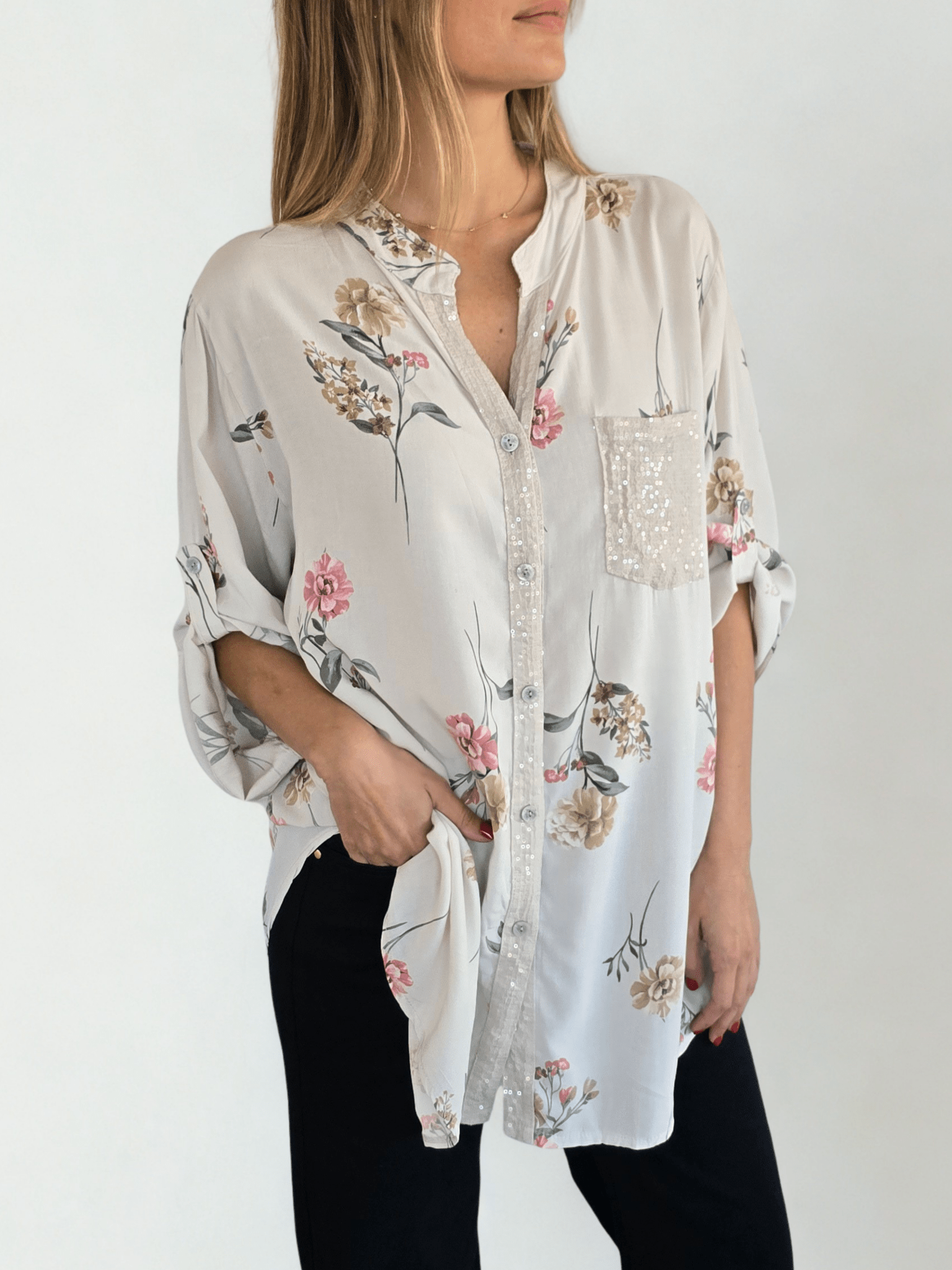 Blusa Italiana estampada, fondo Beige