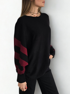 Sweater Mangas Rayadas, color Negro con Burdeo