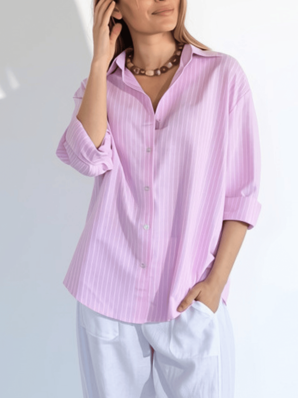 Blusa Rayada, color Rosado con Blanco