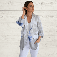 Cargar imagen en el visor de la galería, Chaqueta Blazer de Lino Italiano, estampada, fondo Blanco
