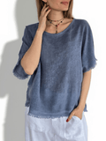 Blusa Italiana Desflecada, color Azul