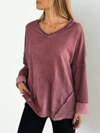 Sweater Polerón Teñido con desflecado, color Burdeo