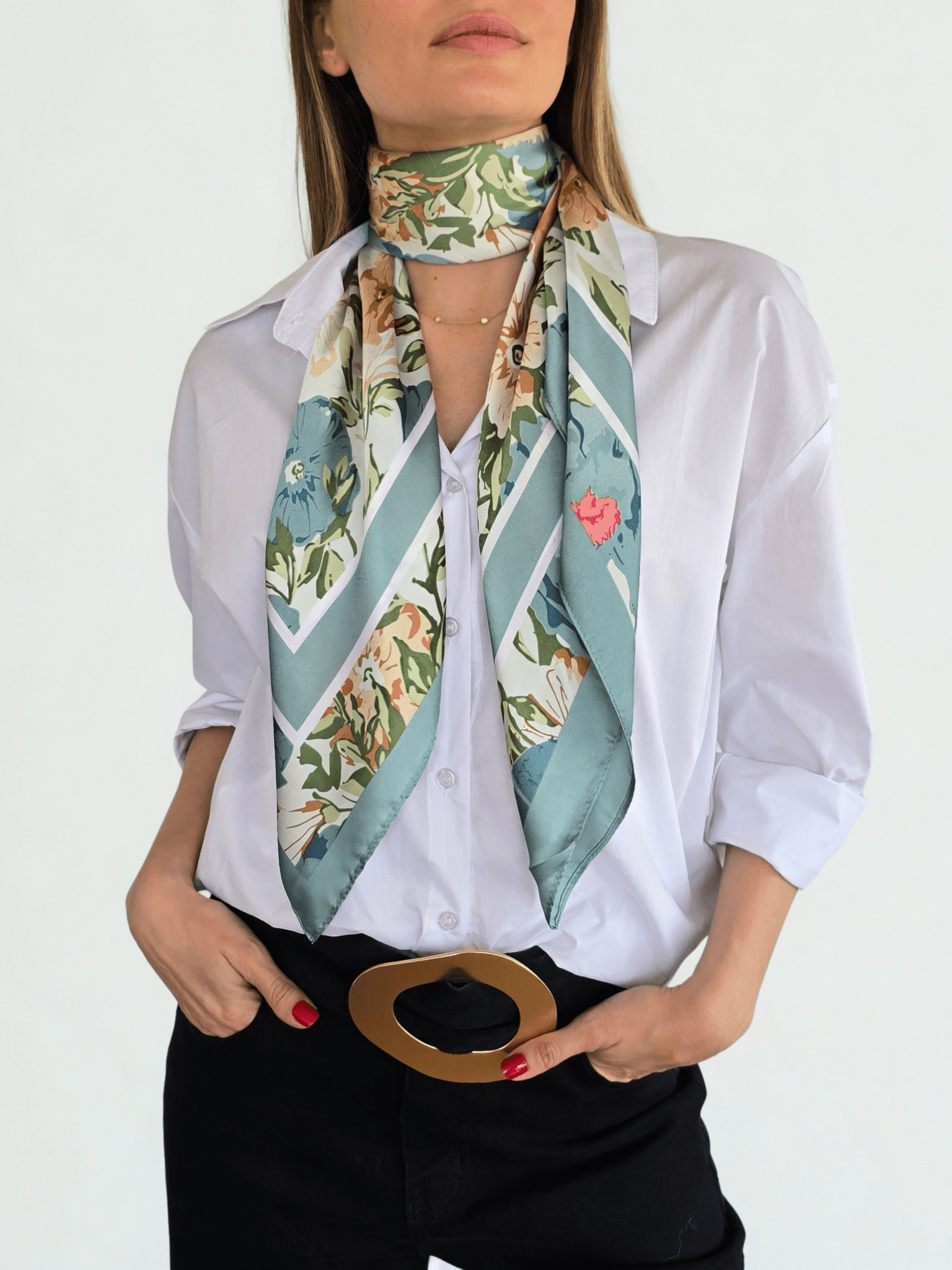Pañuelo Estampado, Orilla Verde Menta