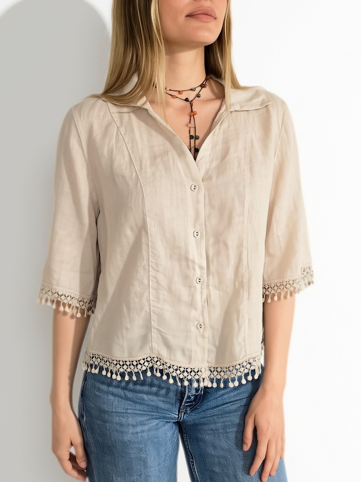 Blusa Italiana 100% Lino Italiano, color Beige