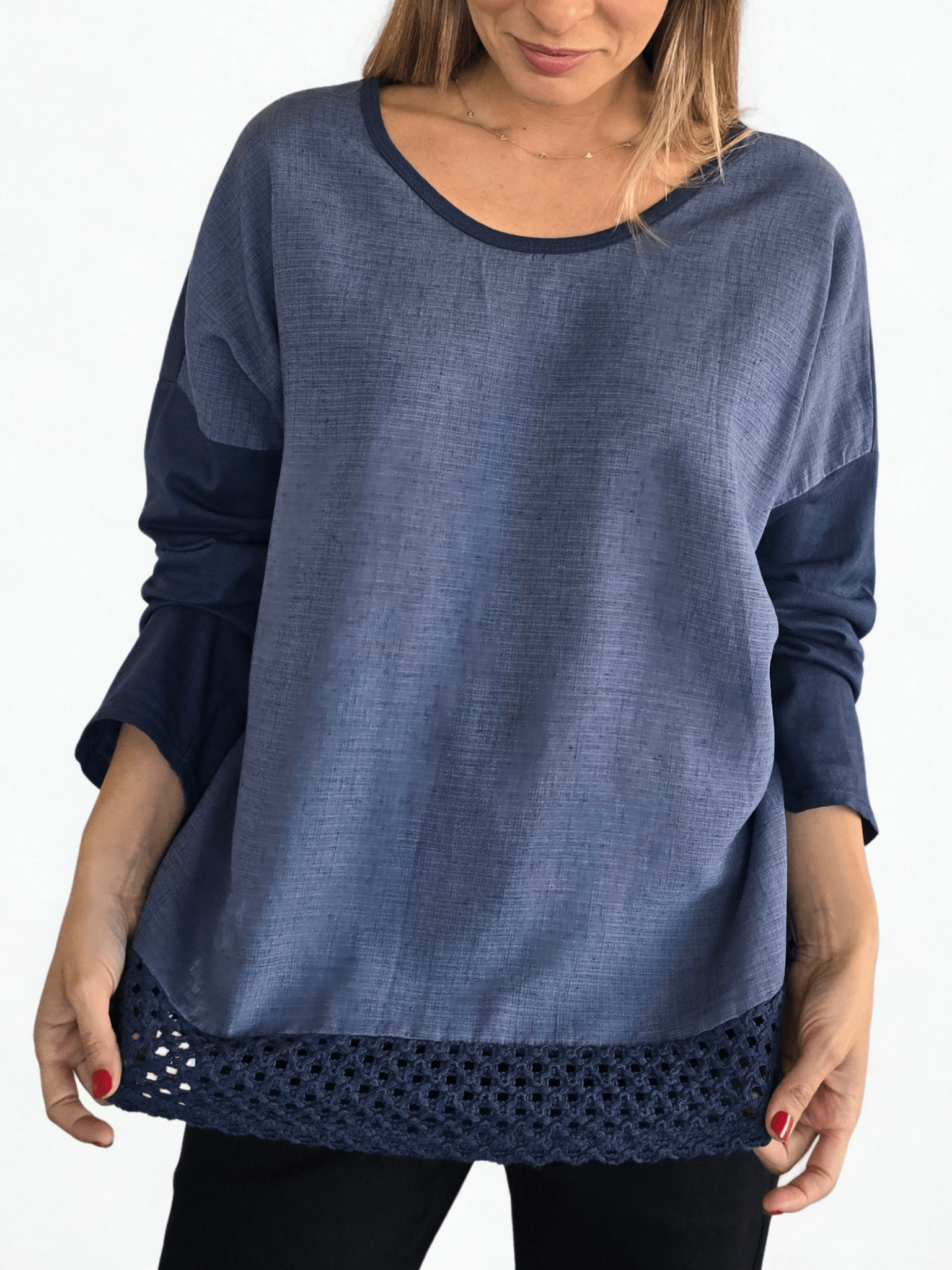Blusa Italiana Bordada, color Azul
