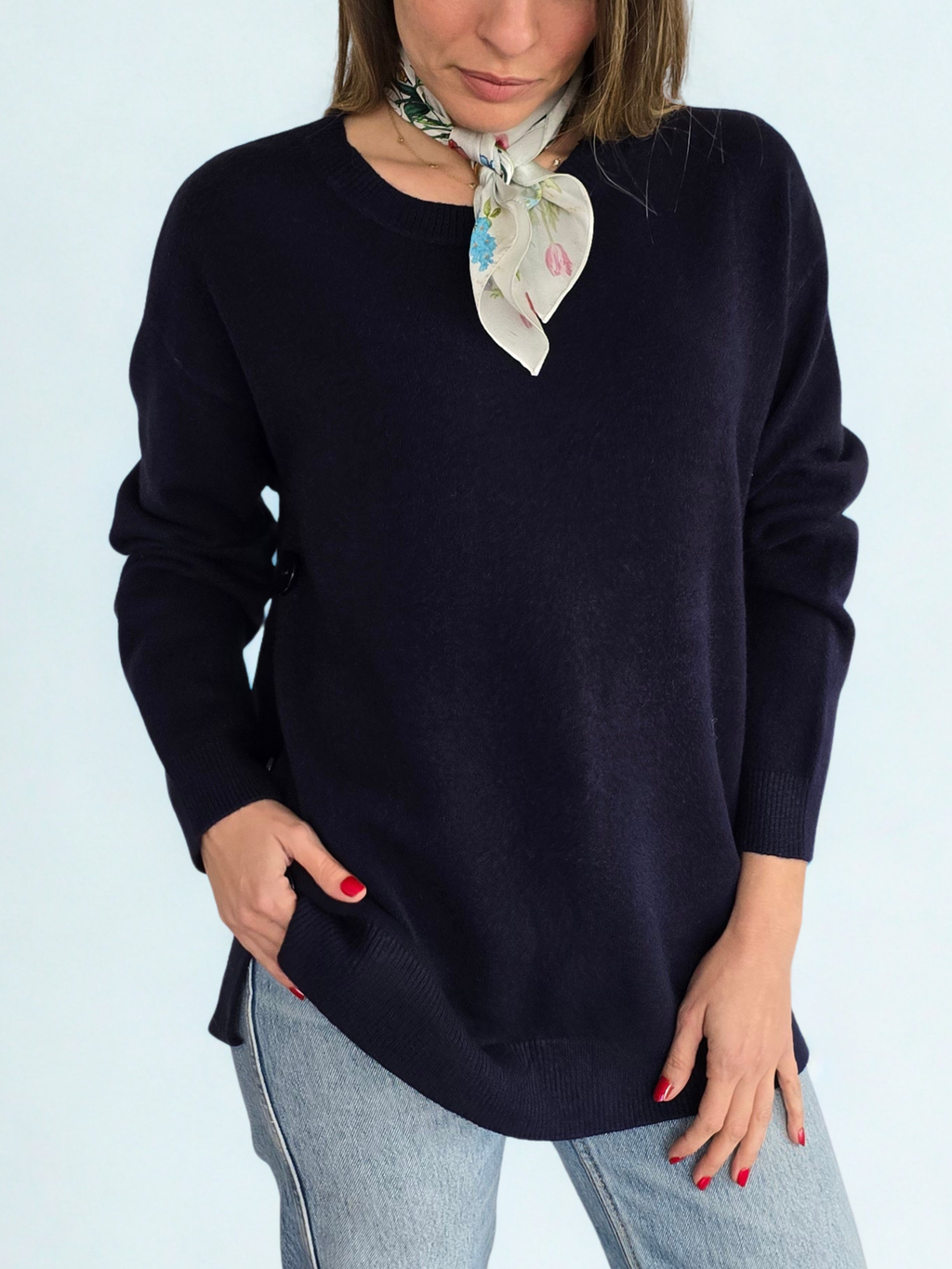 Sweater con Botones a los Lados, color Azul Marino