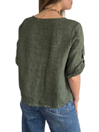Blusa Italiana 100% Lino Botones, color Verde