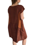 Vestido Italiano 100% Lino, color Terracota