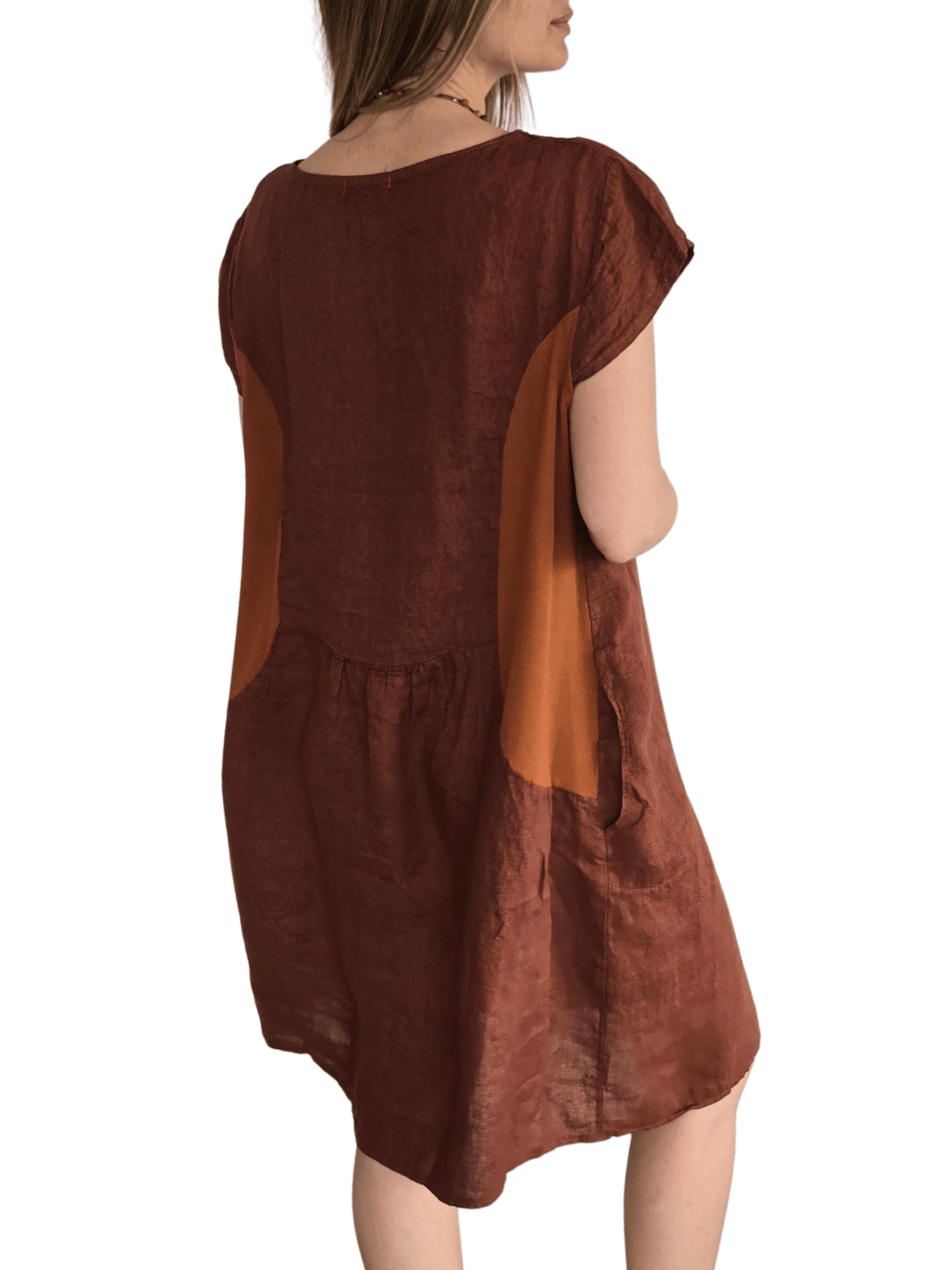 Vestido Italiano 100% Lino, color Terracota