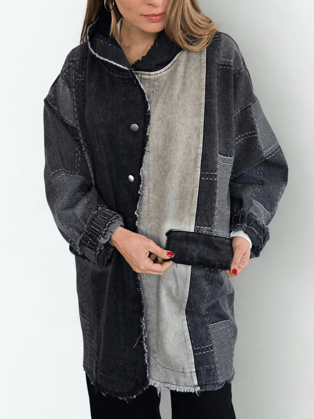 Chaqueta Jeans Dos Colores, color Negro con Gris