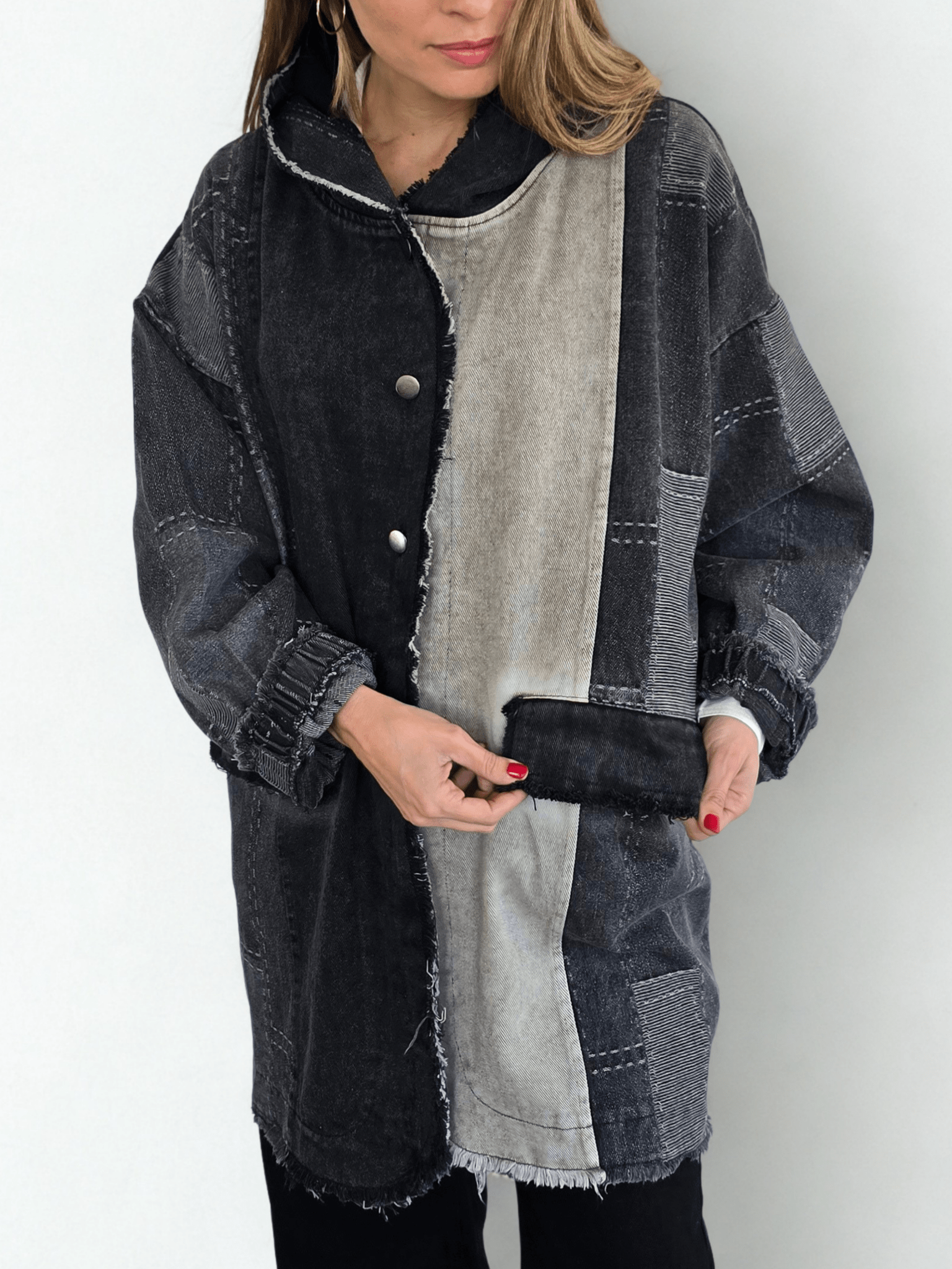 Chaqueta Jeans Dos Colores, color Negro con Gris