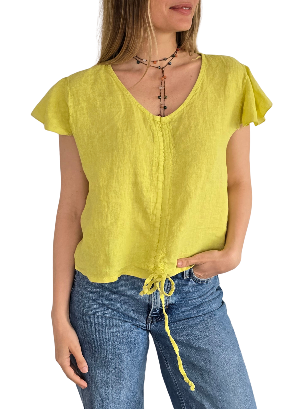 Blusa Italiana 100% Lino Tirita, color Pistacho