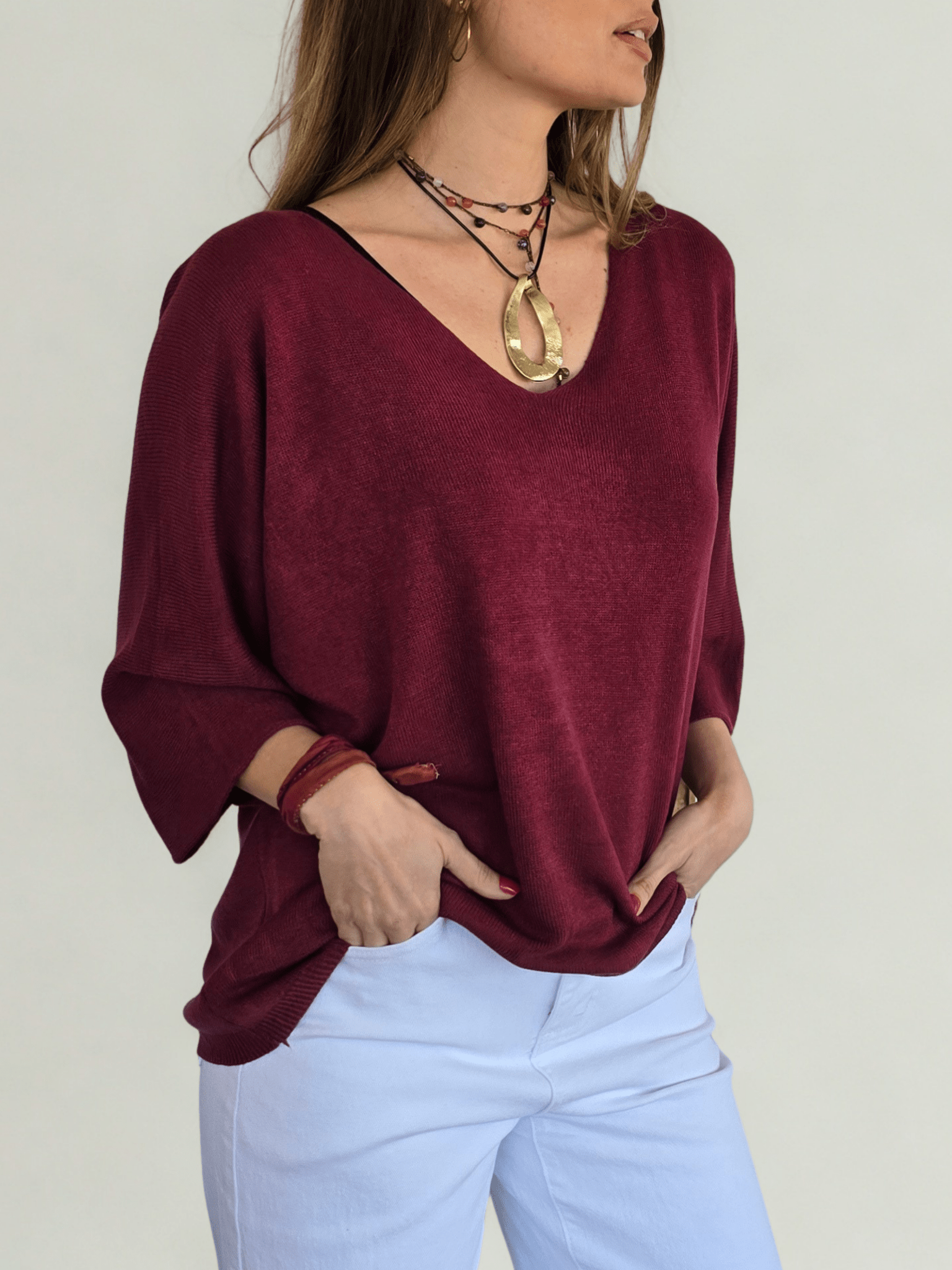Sweater Italiano Manga 3/4, color Guinda