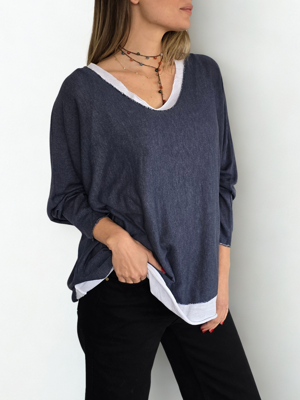 Sweater Italiano con Polera, color Azul