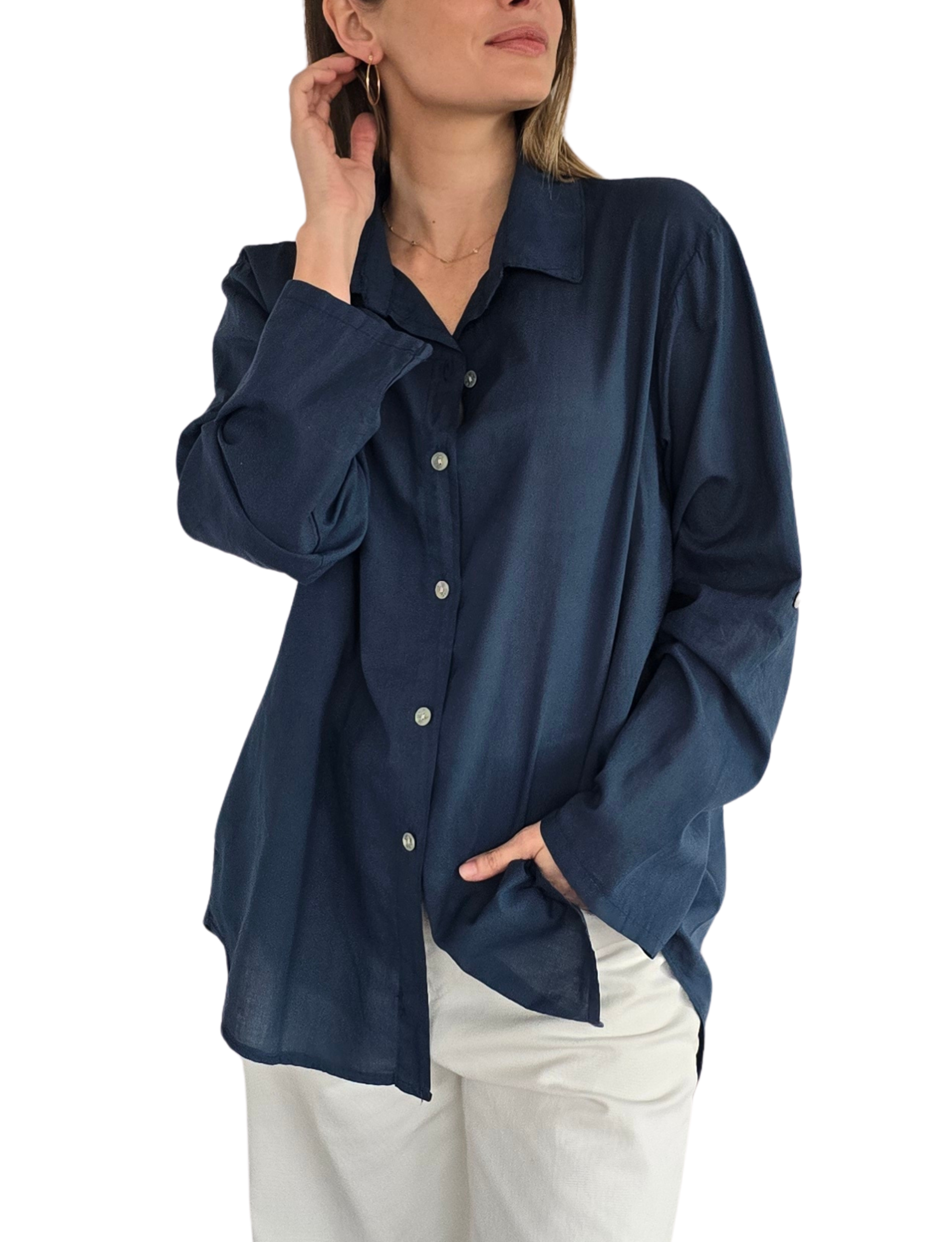 Blusa Italiana 100% Algodón, color Azul