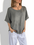 Blusa Italiana Desflecada, color Gris