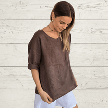 Cargar imagen en el visor de la galería, Blusa 100% Lino Italiano, color Chocolate
