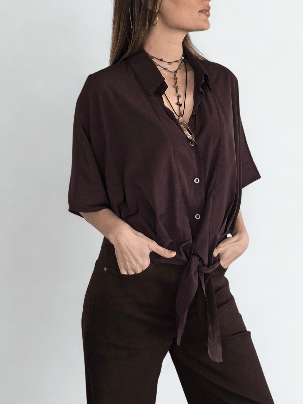 Blusa con Amarra, color Chocolate