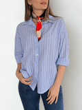 Blusa Italiana Rayada, color Celeste con Blanco