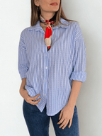 Blusa Italiana Rayada, color Celeste con Blanco