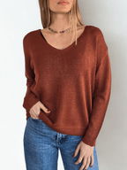 Sweater Básico escote en V, color Terracota