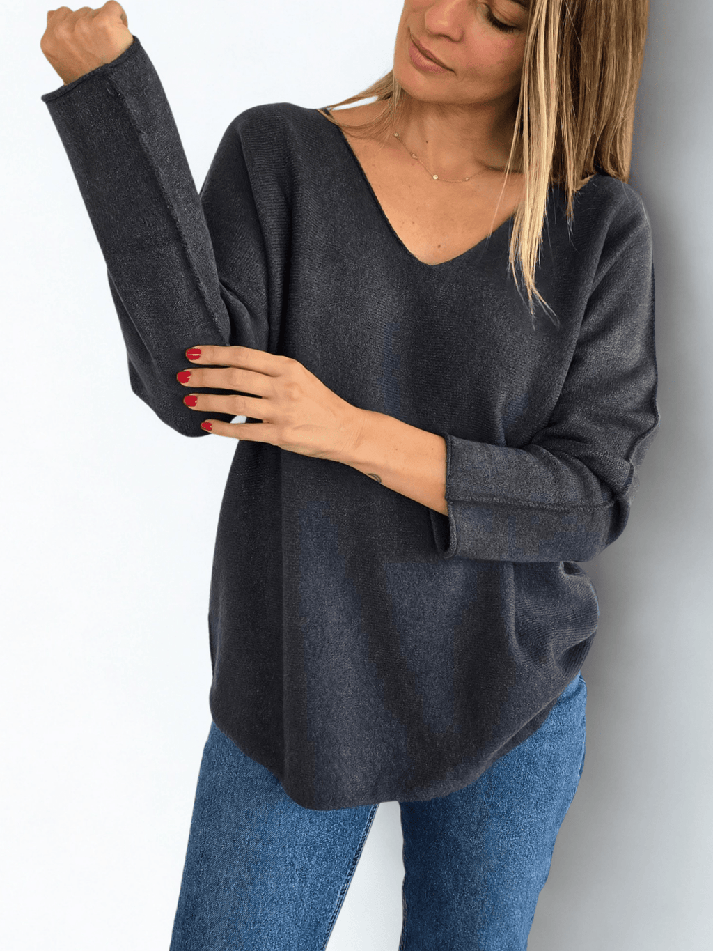 Sweater Italiano escote en V, color Gris