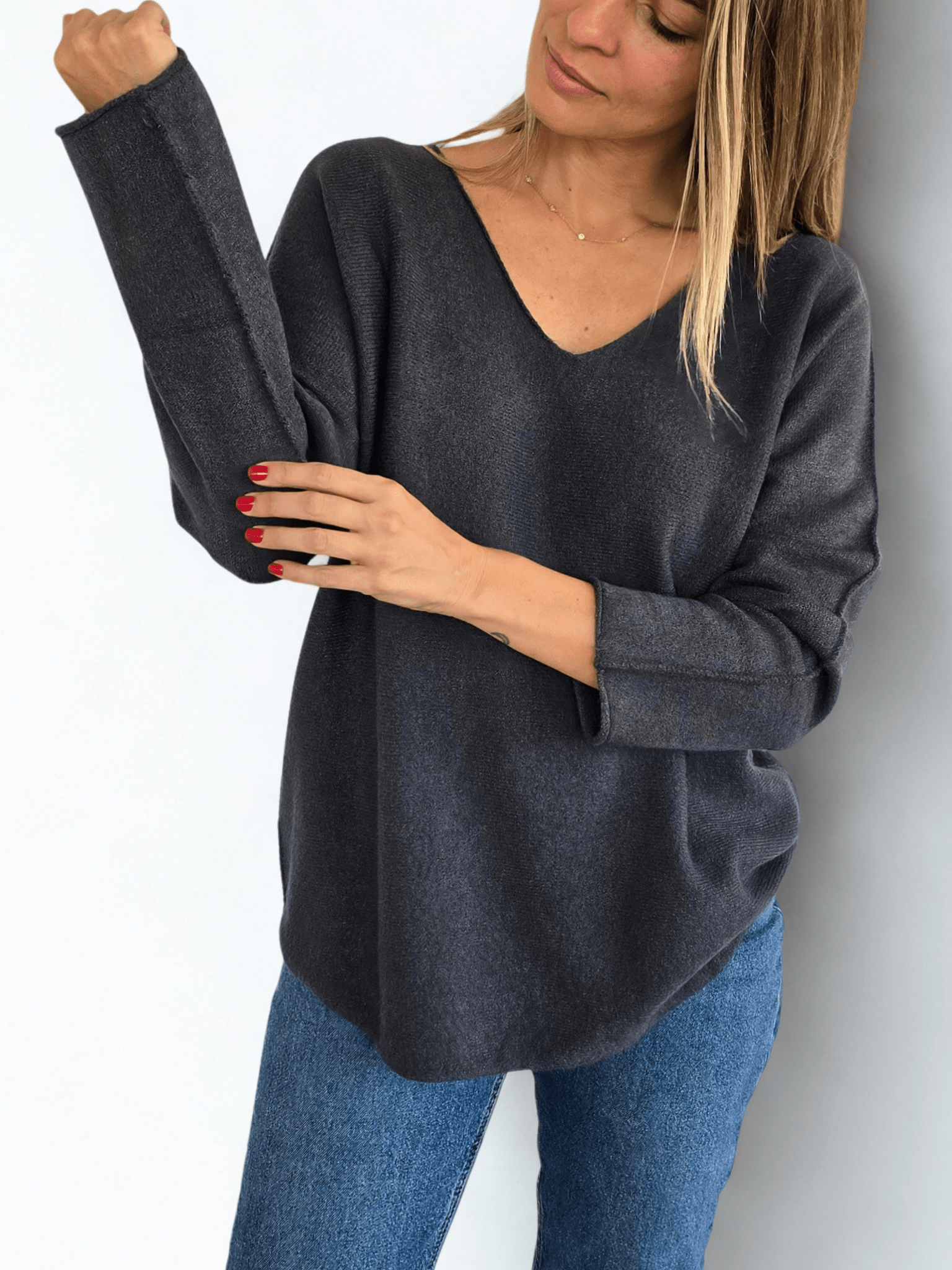 Sweater Italiano escote en V, color Gris