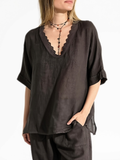 Blusa Italiana Escote Bordado, color Chocolate