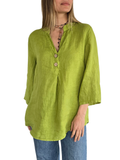 Blusa Italiana 100% Lino dos Botones, color Pistacho